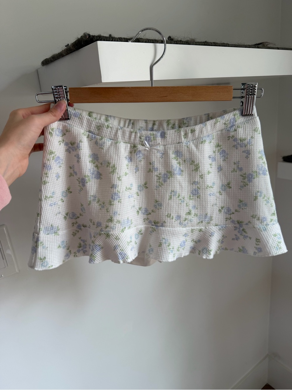 Edikted White Mini Skirt with Blue & Green Floral Ruffle